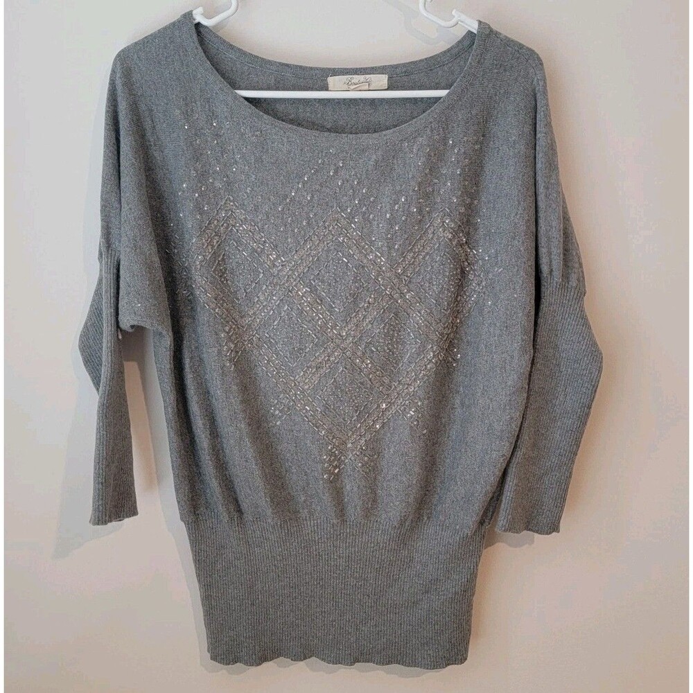 Y2k Womens Sweater Size Medium Vintage Angora Hair Beaded Dolman‎ Sleeve Knit
